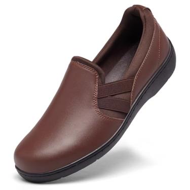 Imagem de UZB Mocassins ortopédicos femininos sem cadarço, confortáveis, casuais, com espuma viscoelástica, Marrom caramelo, 7 Wide
