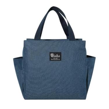 Imagem de Bolsa Sacola Térmica Lancheira Marmita Academia Trabalho Com Forro Duplo de Alumínio (Azul)