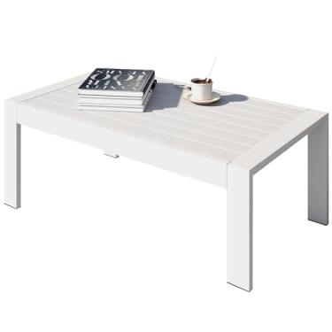 Imagem de Mesa de centro externa de alumínio para todos os climas, mesa de centro moderna para uso externo, mesa de centro retangular para varanda e jardim, cinza claro