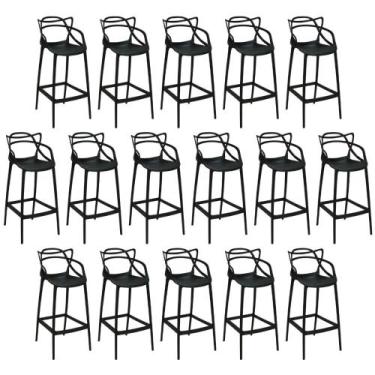 Imagem de Kit 16 Banquetas Allegra com Encosto Design Cozinha/Bancada - Preto - 