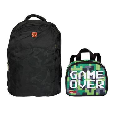 Imagem de Kit Mochila Sbfp-7803 E Lancheira Escolar Infantil Game Over Plus Verde - Fuseco