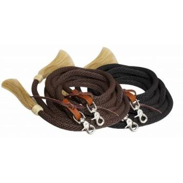 Imagem de Showman Rédeas de nylon trançadas redondas de 2,4 m com pontas de pelo de cavalo (preto)