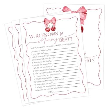 Imagem de Cherry Baby Shower Games, Cherry Who Knows Mommy Best Game para 30 convidados com cartas de jogo, revelação de gênero, suprimentos e decorações para chá de bebê (DV36)