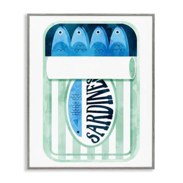 Imagem de Stupell Industries Sardinhas em Lata Listrada Cinza Emoldurado Giclée Design de Arte por Lil' Rue, 14 x 11