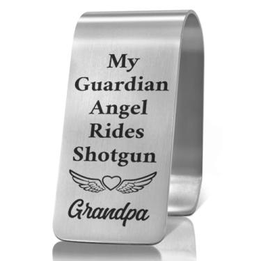 Imagem de XQLZY My Guardian Angel Rides Shotgun Grandpa Clipe de aço inoxidável gravado para viseira de carro, viseiras de viagem, acessórios de carro, clipe de viseiras de anjo engraçado, presentes para vovô