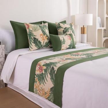 Imagem de Cachecol para cama de hotel, colcha floral, luxuosa, decoração resistente ao desbotamento, protetor de cama elegante, toalha de cama de quarto para cama de solteiro queen size - verde.||Apenas 1