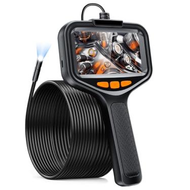 Imagem de Boroscópio, câmera de endoscópio com luz, câmera de inspeção de endoscópio HD 1080p com tela de 4,3 polegadas, leve, cabo semirrígido (16,4 pés)