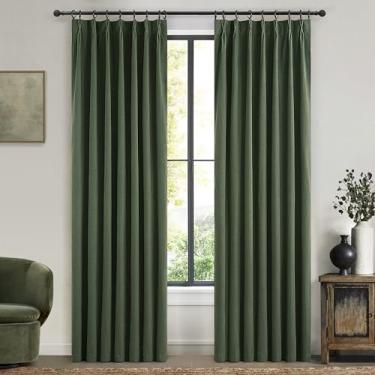 Imagem de Cortinas de quarto verde-oliva escura, comprimento de 2 painéis, 2 painéis, Burg, cortinas blackout decorativas plissadas, janela com isolamento térmico, bloqueio de luz, mistura de linho, pinho