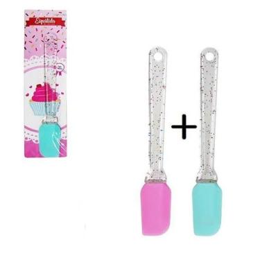 Imagem de Kit com 2 Unidades Espátula Pão Duro de Silicone Cabo Acrílico Glitter