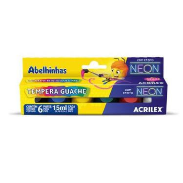 Imagem de Tempera guache cores neon Acrilex com  6 potes de 15ml