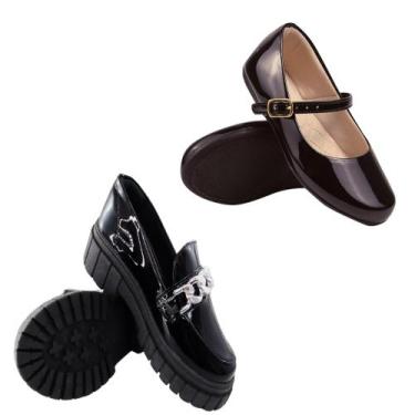 Imagem de Kit 2 pares Sapatilha infantil +Mocassim infantil 28-36 Preto verniz-8