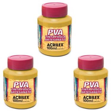 Imagem de Kit Tinta Fosca Artesanato PVA Amarelo Ouro 3x 100ml Acrilex