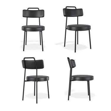 Imagem de Kit 4 Cadeiras Fixa Ster Courino Preto Sala de Jantar - Vallisa Decor