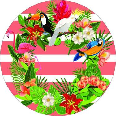 Imagem de Painel de Lona Redondo Animais Exóticos Fundo Listras - Fabrika De Fes