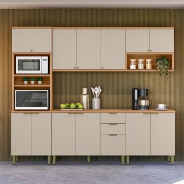 Imagem de Cozinha Completa Selene 13 Portas 2 Gavetas 100% Mdf 810016083 Jequitibá/Off White - Linea Brasil