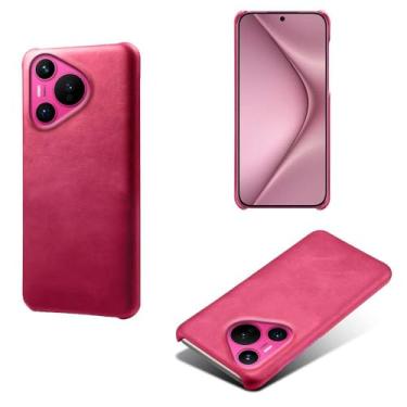Imagem de Capa para Huawei Pura 70,Proteção contra quedas,Casca de volta de cor sólida simples,Design de couro de imitação de plástico-Rose
