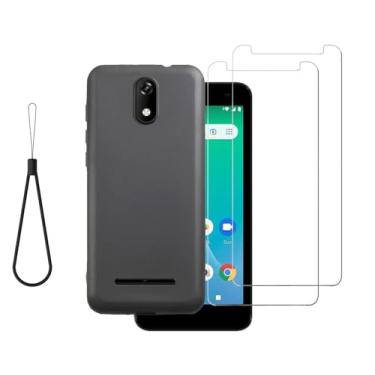 Imagem de DAMONDY Capa para celular ANS P550 com pacote com 2 protetores de tela, capa à prova de choque, capa de silicone de borracha TPU macia, capa protetora fina para ANS Artia Sp555D - preta