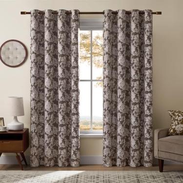 Imagem de Cortinas florais para quarto, 2 painéis, 2 painéis, isolamento térmico, com ilhós, estampa de flores, cortinas para sala de estar, país francês, privacidade, cortinas de filtragem de luz, marrom cacau