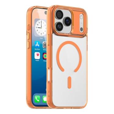 Imagem de FWYANZH Capa transparente para iPhone 17 Pro Max/17 Pro/17 Air/17, carregamento sem fio magnético, fina, proteção contra quedas, antiamarelamento, laranja, 17 Air