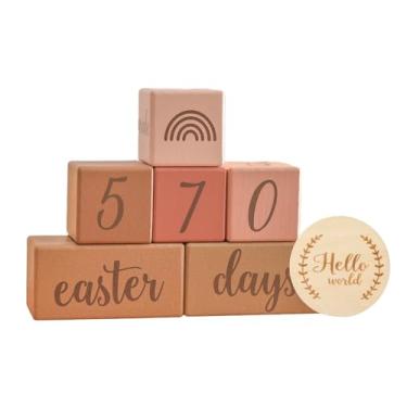 Imagem de predolo Conjunto de blocos de marcos, discos de madeira, chá de bebê, presente para novas mães, blocos comemorativos da idade do bebê, Rosa