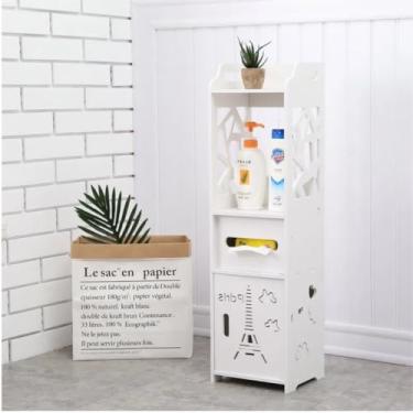 Imagem de Gabinete Armário de armazenamento para banheiro Prateleira à prova d'água para banheiro Com caixa de tecido (Armário Torre Eiffel)