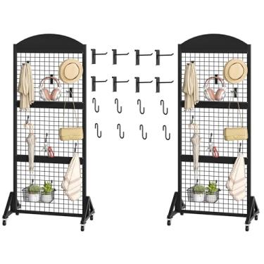 Imagem de CHOEZON Painel de parede quadriculado 14 cm x 6 m, 2 pacotes de suporte de exibição de parede móvel, rack de grade de arame resistente, preto TCJ17P2BB