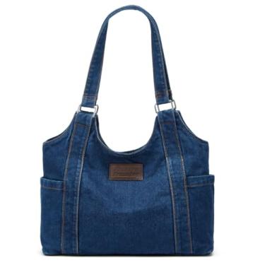 Imagem de Epsion Bolsa jeans bolsa jeans grande capacidade bolsas femininas bolsas de ombro macio bolsas femininas 2025, Azul marinho