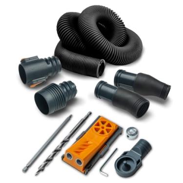 Imagem de POWERTEC 71873 Conjunto de gabarito de orifício de bolso duplo com 3,5 m Kit de mangueira de coleta de poeira para ferramentas elétricas para marcenaria em casa e aspiradores de pó molhado/seco