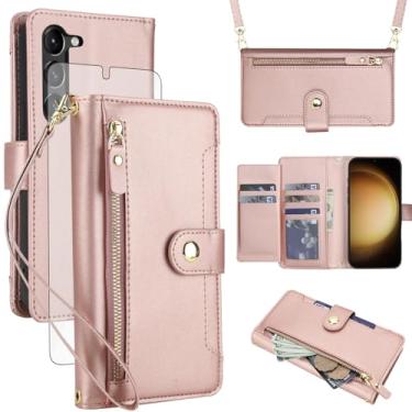 Imagem de Asuwish Capa de celular para Samsung Galaxy S23 Plus S23+ 5G com zíper carteira, com protetor de tela de vidro temperado e alça, porta-cartões S23plus 23S + S 23 23+ SM-S916U 16.8 cm feminino ouro