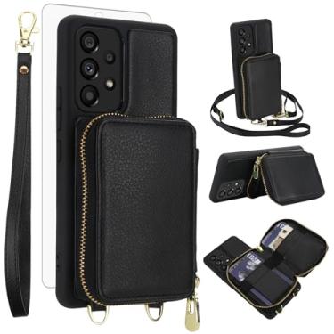 Imagem de Capa de celular para Samsung Galaxy A53 5G carteira celular com protetor de tela de vidro temperado alça transversal cordão RFID bloqueio de cartão de crédito A 53 G5 53A SM A536U 6,5 polegadas 2022