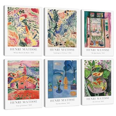 Imagem de COSCTOR Conjunto de 6 Henri Matisse Arte de Parede Vintage Tela Emoldurada 6 Peças Abstrato Minimalista para Quarto, Sala de Estar, Banheiro, Corredor, Decoração de Casa (Emoldurado, 22 x 30)