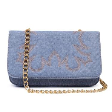 Imagem de Bolsa Feminina Pequena Clutch Alça Corrente De Ombro Moda Country Festa Peão Rodeio Jeans