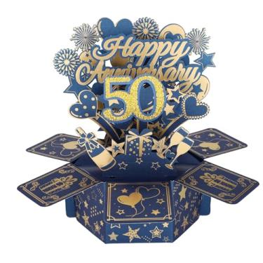 Imagem de Happy Anniversary Cartão Pop-up, Cartões Aniversário Casamento 3D Coloridos com Envelopes Caixa de Aniversário Pop-up Legal para Homens Mulheres (50)