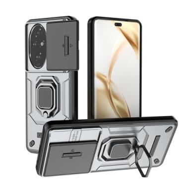 Imagem de SORAKA Capa para Honor 200 Pro com suporte de anel e capa de câmera deslizante Honor 200 Pro com placa de metal para suporte magnético de carro capa protetora de camada dupla em policarbonato rígido e