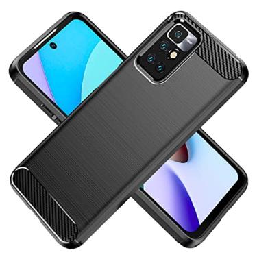 Imagem de KOARWVC Capa de telefone para Redmi 10/Redmi 10 Prime 21121119SG Capa traseira de TPU macio antiarranhões de fibra de carbono à prova de choque para Xiaomi Redmi 10 preta