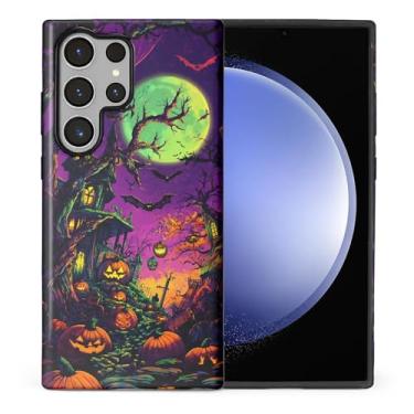 Imagem de CARLOCA Compatível com Samsung Galaxy S24 Ultra Full Body Matte Case para meninas meninos capa dura à prova de choque para Samsung Galaxy S24 Ultra Fashion Pattern Scary House Pumpkins Green Moon