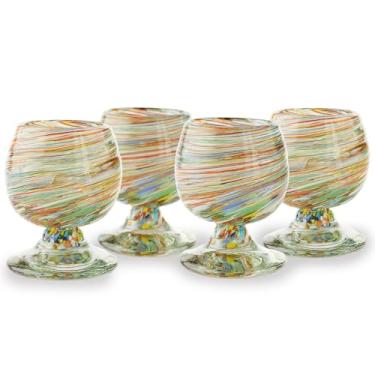 Imagem de MEXTEQUIL - Taças de Tequila Mexicana Autênticas Sopradas à Mão – Conjunto de 118 – 59 ml – Mini Snifters de Vidro – Base Pesada – Conhaque (Espiral de Confettis)