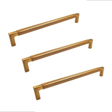 Imagem de Kit 3 Puxador Zigrinato Il1780 224Mm Bronze Esc  Dourado  