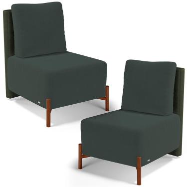 Imagem de Kit 02 Poltronas Decorativas Sala de Estar Living Pés Madeira Hungria L02 Couríssimo Verde Suede Verde Musgo - Lyam
