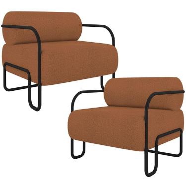 Imagem de Kit 02 Poltronas Decorativa Pés Industrial Moscou K01 Bouclê Mostarda  - Lyam Decor