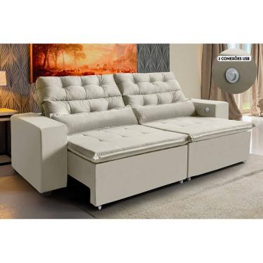 Imagem de Sofá América 2,52 m 3 Lugares Tecnologia Carregamento 3 portas USB Retrátil e Reclinável - WS ESTOFADOS