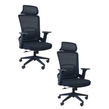 Imagem de Kit 2 Cadeiras De Escritório Presidente Ergonômica Oficial Corporativa Lux Apoio Nuca