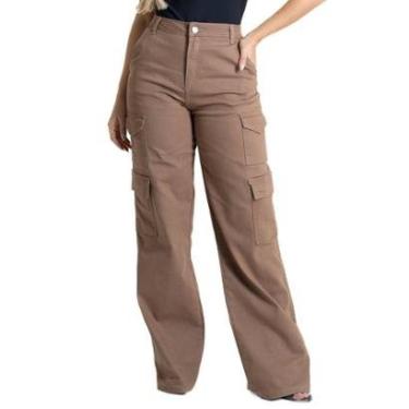 Imagem de Calça Sarja Sawary Wide Leg - 280895 - bege cappucino 46-Feminino