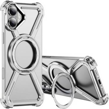 Imagem de LEMAXELERS Capa minimalista para iPhone 17 de 6,3 polegadas compatível com MagSafe, capa protetora de metal sem moldura à prova de choque com suporte para Apple iPhone 17. Prata HJ