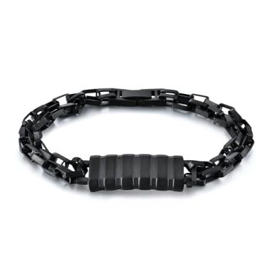 Imagem de Pulseira masculina de aço inoxidável preto fosco, banhado a IP, aço premium 316L, 20 cm e 21,6 cm, estilo de elo de corrente ousado, 8 Inch, Aço inoxidável, Sem Pedra Preciosa