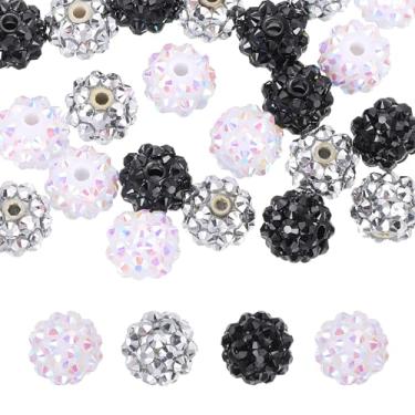 Imagem de PATIKIL Contas de strass de resina de 12 mm para caneta com contas, pacote com 30 bolas de discoteca brilhantes em pedaços redondos de chiclete para chaveiros com contas, branco/preto/prata