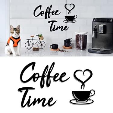 Imagem de 4eN Decoração de parede moderna da hora do café para cozinha e café, placa de madeira para estação de café com fita dupla face, arte de parede de hora do café, placa de café, MDF