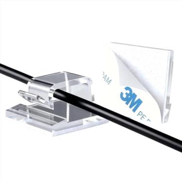 Imagem de UMPE 100 peças de clipes de cabo transparentes, suportes de cabos organizadores de fios autoadesivos para mesa, parede, carro, TV, sem broca, clipes de gerenciamento de cabos para cabos Ethernet USB