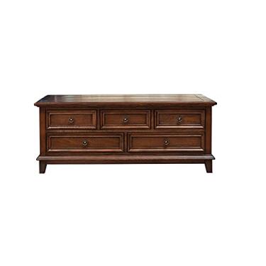 Imagem de YAYA2021-SHOP Mesa de centro retangular com armazenamento, mesa de centro rústica com gavetas de madeira, mesa central de madeira para sala de estar