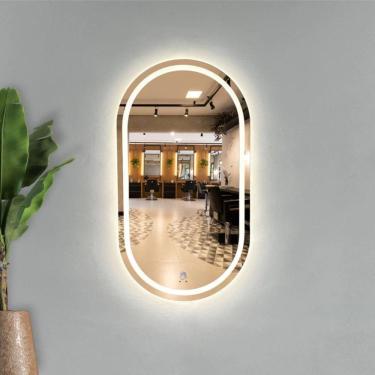 Imagem de Espelho Jateado 1,10x60cm 3 Tons De LED e Sensor De Movimento Decoração Camarim Lavabo Grande Modelos Oval